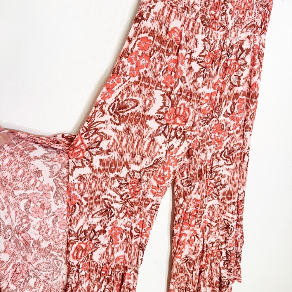 ILLA ILLA Pink and Rust Floral Smocked pant & beandeau set - Picture 2 of 6